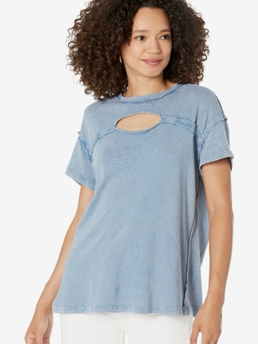 Free People We The Free Cut it Out Short Sleeve Tee Size Small in Light Blue